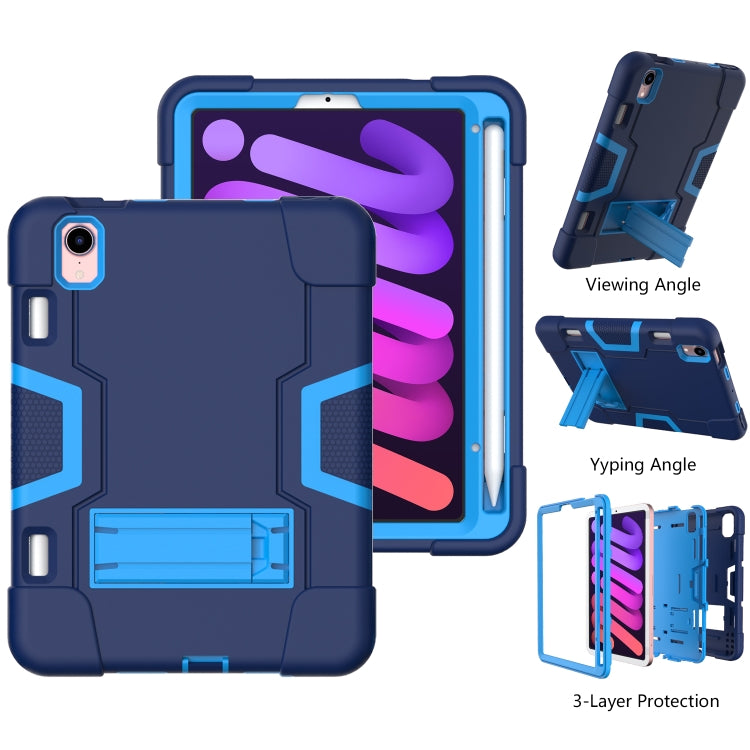 For iPad mini 2024 / mini 6 Contrast Color Robot Shockproof Silicone + PC Protective Tablet Case with Holder & Pen Slot(Navy Blue) - iPad mini 6 Cases by buy2fix | Online Shopping UK | buy2fix