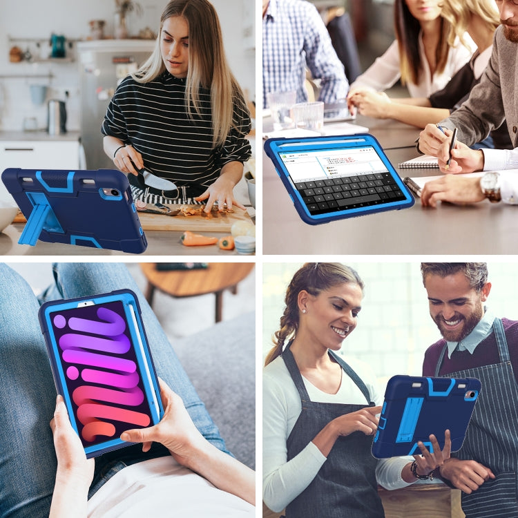 For iPad mini 2024 / mini 6 Contrast Color Robot Shockproof Silicone + PC Protective Tablet Case with Holder & Pen Slot(Navy Blue) - iPad mini 6 Cases by buy2fix | Online Shopping UK | buy2fix