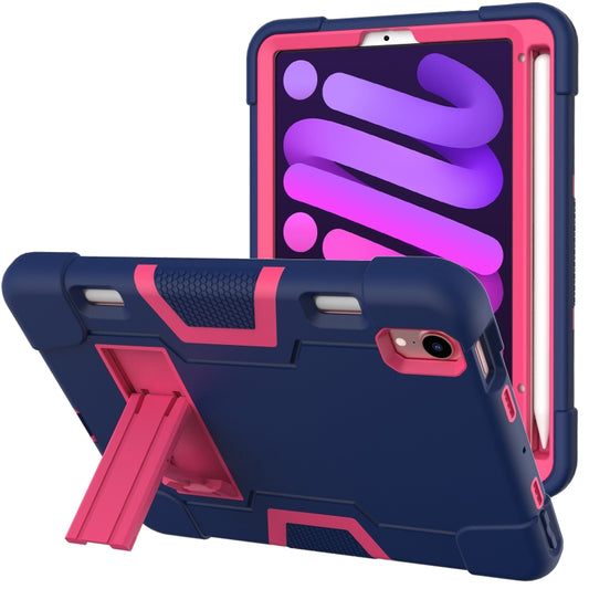 For iPad mini 2024 / mini 6 Contrast Color Robot Shockproof Silicone + PC Protective Tablet Case with Holder & Pen Slot(Navy Blue Rose Red) - iPad mini 6 Cases by buy2fix | Online Shopping UK | buy2fix