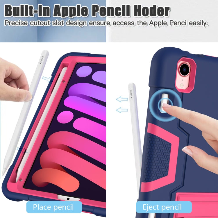 For iPad mini 2024 / mini 6 Contrast Color Robot Shockproof Silicone + PC Protective Tablet Case with Holder & Pen Slot(Navy Blue Rose Red) - iPad mini 6 Cases by buy2fix | Online Shopping UK | buy2fix