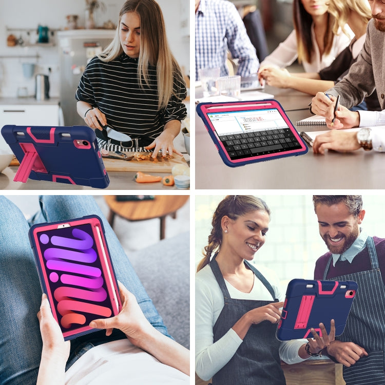 For iPad mini 2024 / mini 6 Contrast Color Robot Shockproof Silicone + PC Protective Tablet Case with Holder & Pen Slot(Navy Blue Rose Red) - iPad mini 6 Cases by buy2fix | Online Shopping UK | buy2fix