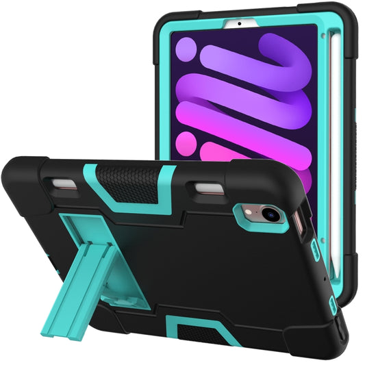 For iPad mini 2024 / mini 6 Contrast Color Robot Shockproof Silicone + PC Protective Tablet Case with Holder & Pen Slot(Black Mint Green) - iPad mini 6 Cases by buy2fix | Online Shopping UK | buy2fix