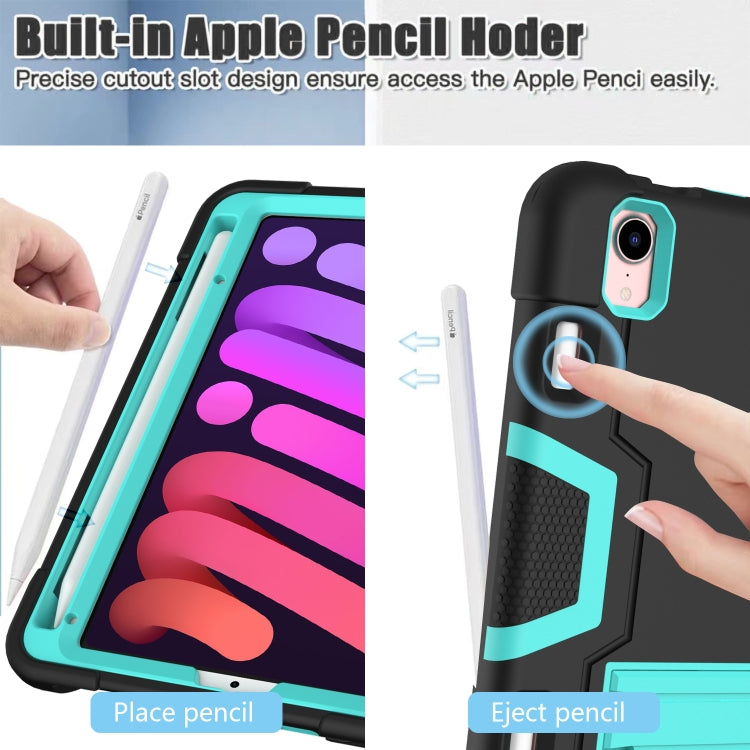 For iPad mini 2024 / mini 6 Contrast Color Robot Shockproof Silicone + PC Protective Tablet Case with Holder & Pen Slot(Black Mint Green) - iPad mini 6 Cases by buy2fix | Online Shopping UK | buy2fix
