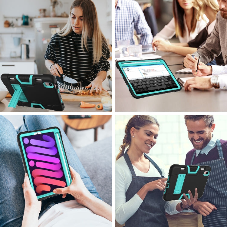 For iPad mini 2024 / mini 6 Contrast Color Robot Shockproof Silicone + PC Protective Tablet Case with Holder & Pen Slot(Black Mint Green) - iPad mini 6 Cases by buy2fix | Online Shopping UK | buy2fix