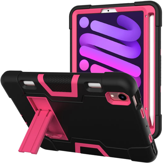 For iPad mini 2024 / mini 6 Contrast Color Robot Shockproof Silicone + PC Protective Tablet Case with Holder & Pen Slot(Black Rose Red) - iPad mini 6 Cases by buy2fix | Online Shopping UK | buy2fix