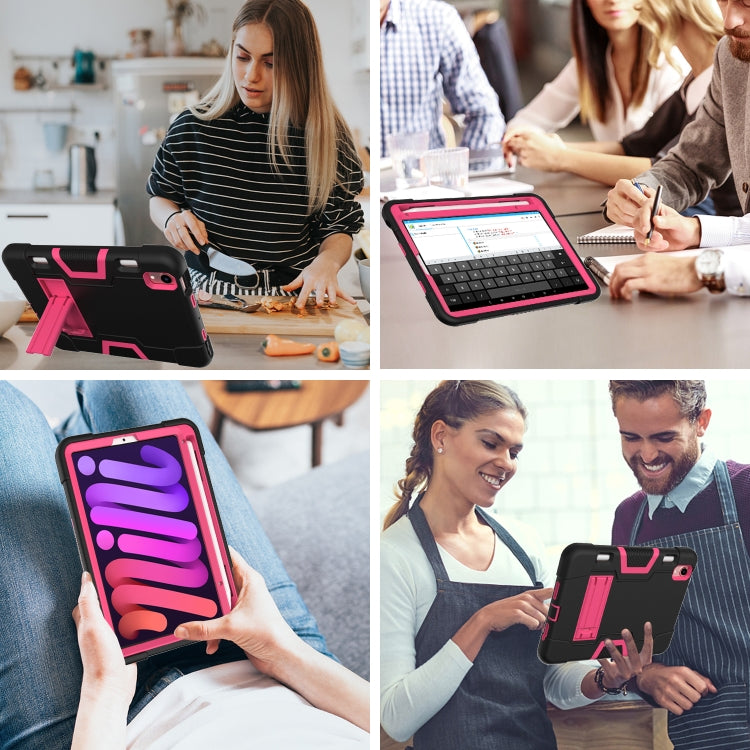 For iPad mini 2024 / mini 6 Contrast Color Robot Shockproof Silicone + PC Protective Tablet Case with Holder & Pen Slot(Black Rose Red) - iPad mini 6 Cases by buy2fix | Online Shopping UK | buy2fix