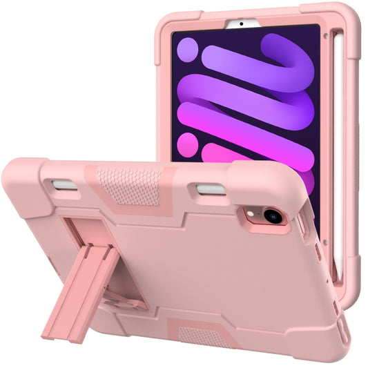 For iPad mini 2024 / mini 6 Contrast Color Robot Shockproof Silicone + PC Protective Tablet Case with Holder & Pen Slot(Rose Gold) - iPad mini 6 Cases by buy2fix | Online Shopping UK | buy2fix
