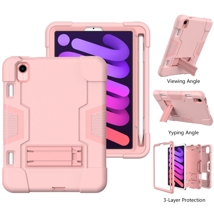 For iPad mini 2024 / mini 6 Contrast Color Robot Shockproof Silicone + PC Protective Tablet Case with Holder & Pen Slot(Rose Gold) - iPad mini 6 Cases by buy2fix | Online Shopping UK | buy2fix