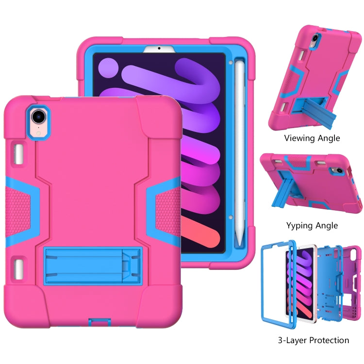 For iPad mini 2024 / mini 6 Contrast Color Robot Shockproof Silicone + PC Protective Tablet Case with Holder & Pen Slot(Rose Red Blue) - iPad mini 6 Cases by buy2fix | Online Shopping UK | buy2fix