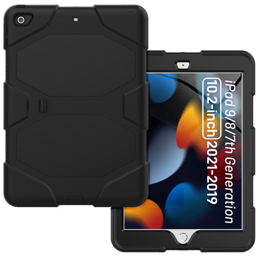 For iPad 10.2 2021 / 2020 / 2019 Shockproof Colorful Silicone + PC Protective Case with Holder & Pen Slot(Black) - iPad 10.2 Cases by buy2fix | Online Shopping UK | buy2fix