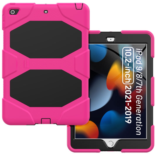 For iPad 10.2 2021 / 2020 / 2019 Shockproof Colorful Silicone + PC Protective Case with Holder & Pen Slot(Rose Red) - iPad 10.2 Cases by buy2fix | Online Shopping UK | buy2fix