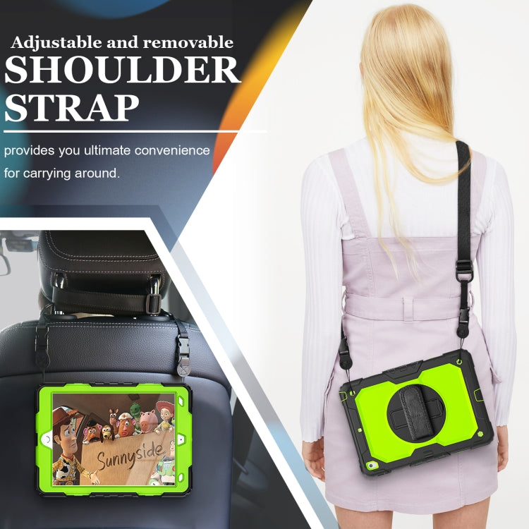 For iPad 10.2 2021 / 2020 / 2019 Shockproof Silicone + PC Protective Case with Holder & Shoulder Strap & Pen Slot(Black + Yellow Green) - iPad 10.2 Cases by buy2fix | Online Shopping UK | buy2fix