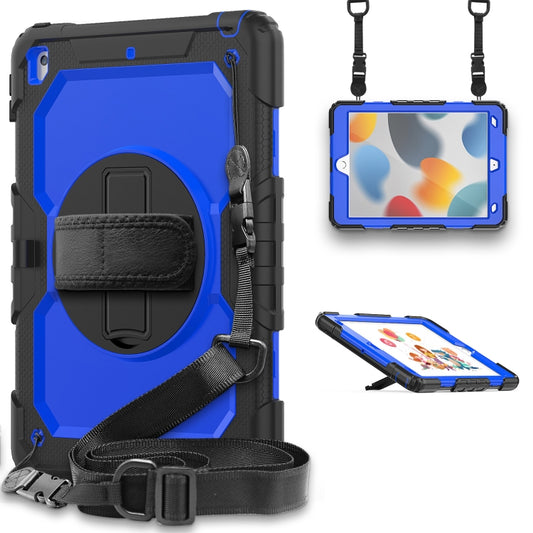 For iPad 10.2 2021 / 2020 / 2019 Shockproof Silicone + PC Protective Case with Holder & Shoulder Strap & Pen Slot(Black + Blue) - iPad 10.2 Cases by buy2fix | Online Shopping UK | buy2fix