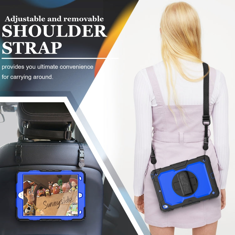 For iPad 10.2 2021 / 2020 / 2019 Shockproof Silicone + PC Protective Case with Holder & Shoulder Strap & Pen Slot(Black + Blue) - iPad 10.2 Cases by buy2fix | Online Shopping UK | buy2fix