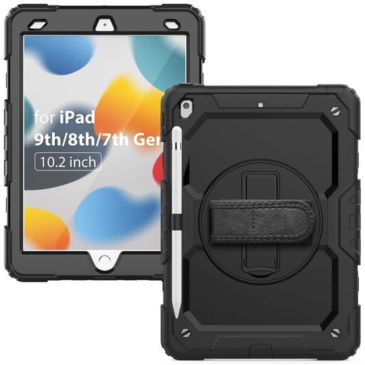 For iPad 10.2 2021 / 2020 / 2019 Shockproof Silicone + PC Protective Case with Holder & Shoulder Strap & Pen Slot(Black) - iPad 10.2 Cases by buy2fix | Online Shopping UK | buy2fix