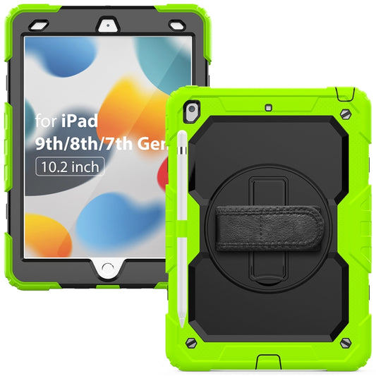 For iPad 10.2 2021 / 2020 / 2019 Shockproof Silicone + PC Protective Case with Holder & Shoulder Strap & Pen Slot(Yellow Green) - iPad 10.2 Cases by buy2fix | Online Shopping UK | buy2fix