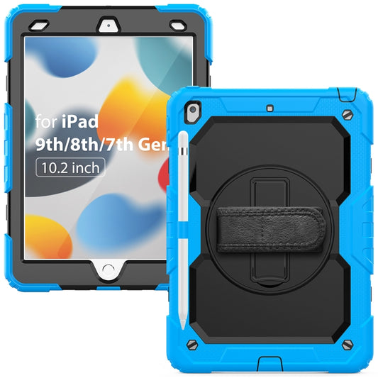 For iPad 10.2 2021 / 2020 / 2019 Shockproof Silicone + PC Protective Case with Holder & Shoulder Strap & Pen Slot(Light Blue) - iPad 10.2 Cases by buy2fix | Online Shopping UK | buy2fix