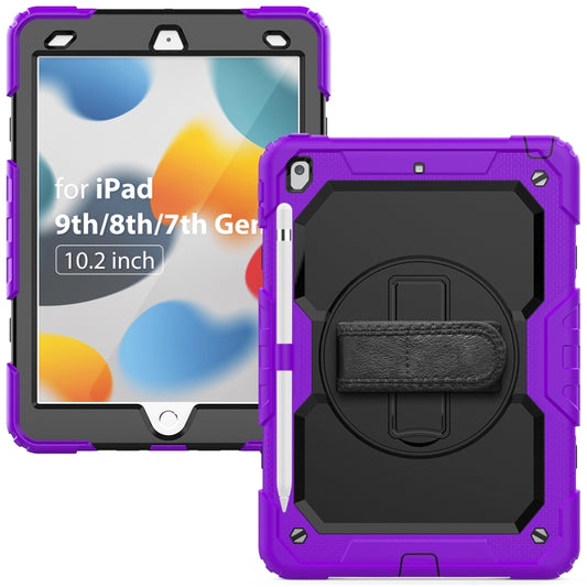 For iPad 10.2 2021 / 2020 / 2019 Shockproof Silicone + PC Protective Case with Holder & Shoulder Strap & Pen Slot(Purple) - iPad 10.2 Cases by buy2fix | Online Shopping UK | buy2fix
