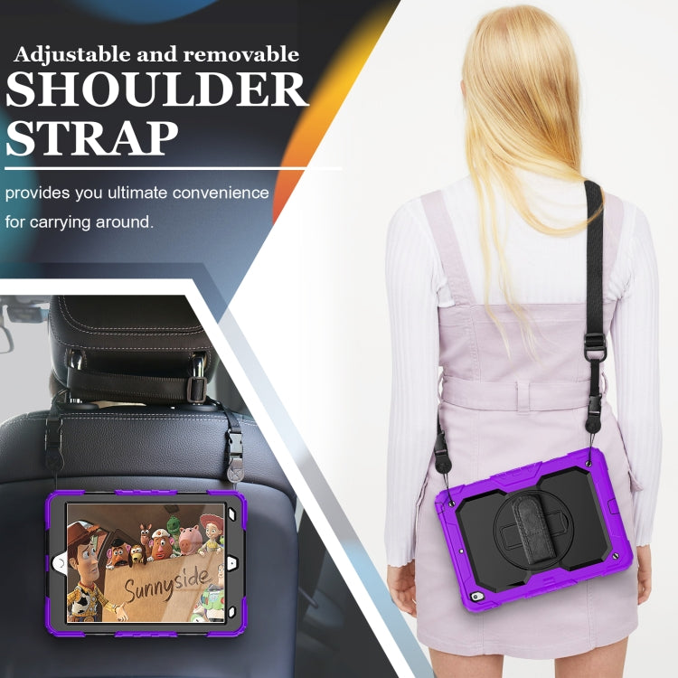 For iPad 10.2 2021 / 2020 / 2019 Shockproof Silicone + PC Protective Case with Holder & Shoulder Strap & Pen Slot(Purple) - iPad 10.2 Cases by buy2fix | Online Shopping UK | buy2fix
