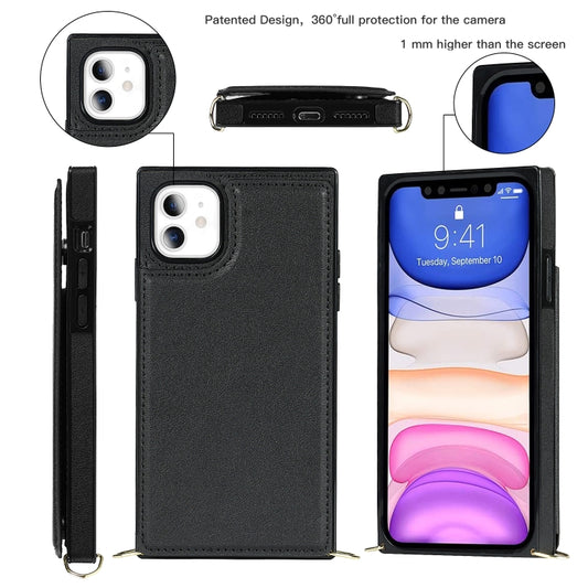 For iPhone 11 Cross-body Square Double Buckle Flip Card Bag TPU+PU Case with Card Slots & Wallet & Photo & Strap (Black) - iPhone 11 Cases by buy2fix | Online Shopping UK | buy2fix