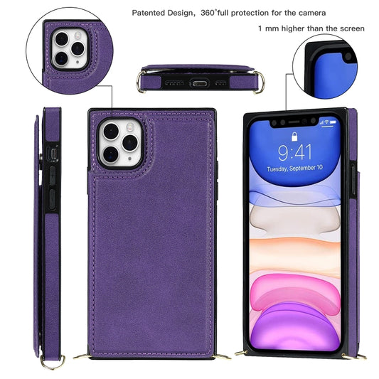 For iPhone 11 Pro Max Cross-body Square Double Buckle Flip Card Bag TPU+PU Case with Card Slots & Wallet & Photo & Strap (Purple) - iPhone 11 Pro Max Cases by buy2fix | Online Shopping UK | buy2fix
