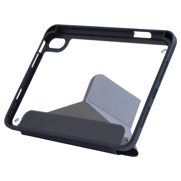 For iPad mini 2024 / mini 6 Deformation Transparent Acrylic Horizontal Flip PU Leather Tablet Case with Multi-folding Holder & Sleep / Wake-up Function & Pen Slot(Dark Blue) - iPad mini 6 Cases by buy2fix | Online Shopping UK | buy2fix