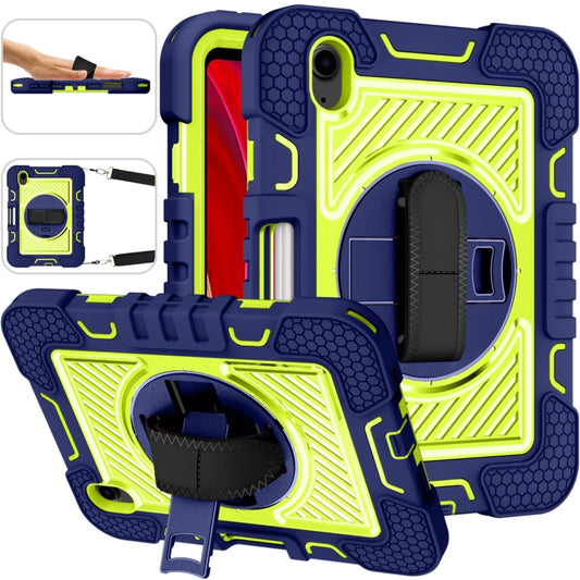 For iPad mini 2024 / mini 6 360 Degree Rotation Contrast Color Shockproof Silicone + PC Tablet Case with Holder & Hand Grip Strap & Shoulder Strap(Navy Blue+Yellow Green) - iPad mini 6 Cases by buy2fix | Online Shopping UK | buy2fix