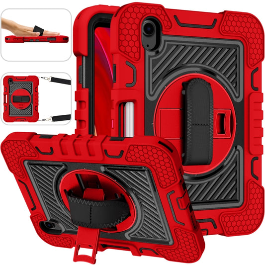 For iPad mini 2024 / mini 6 360 Degree Rotation Contrast Color Shockproof Silicone + PC Tablet Case with Holder & Hand Grip Strap & Shoulder Strap(Red+Black) - iPad mini 6 Cases by buy2fix | Online Shopping UK | buy2fix