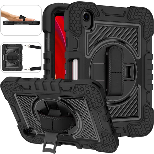 For iPad mini 2024 / mini 6 360 Degree Rotation Contrast Color Shockproof Silicone + PC Tablet Case with Holder & Hand Grip Strap & Shoulder Strap(Black) - iPad mini 6 Cases by buy2fix | Online Shopping UK | buy2fix