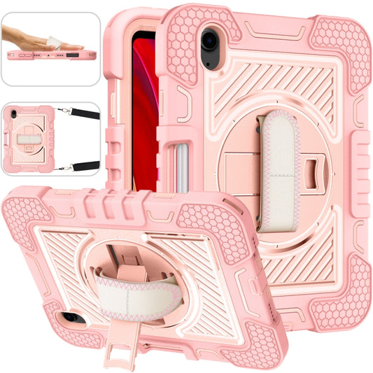 For iPad mini 2024 / mini 6 360 Degree Rotation Contrast Color Shockproof Silicone + PC Tablet Case with Holder & Hand Grip Strap & Shoulder Strap(Rose Gold) - iPad mini 6 Cases by buy2fix | Online Shopping UK | buy2fix
