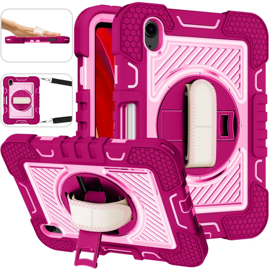 For iPad mini 2024 / mini 6 360 Degree Rotation Contrast Color Shockproof Silicone + PC Tablet Case with Holder & Hand Grip Strap & Shoulder Strap(Rose Red+Pink) - iPad mini 6 Cases by buy2fix | Online Shopping UK | buy2fix