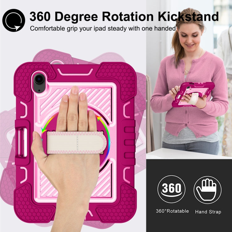 For iPad mini 2024 / mini 6 360 Degree Rotation Contrast Color Shockproof Silicone + PC Tablet Case with Holder & Hand Grip Strap & Shoulder Strap(Rose Red+Pink) - iPad mini 6 Cases by buy2fix | Online Shopping UK | buy2fix