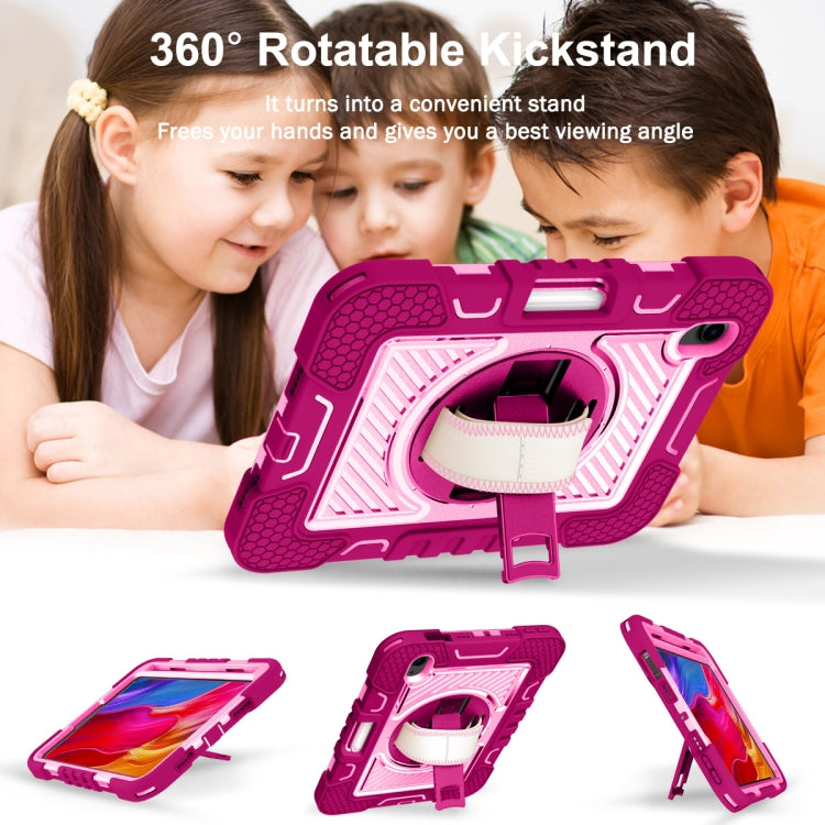 For iPad mini 2024 / mini 6 360 Degree Rotation Contrast Color Shockproof Silicone + PC Tablet Case with Holder & Hand Grip Strap & Shoulder Strap(Rose Red+Pink) - iPad mini 6 Cases by buy2fix | Online Shopping UK | buy2fix