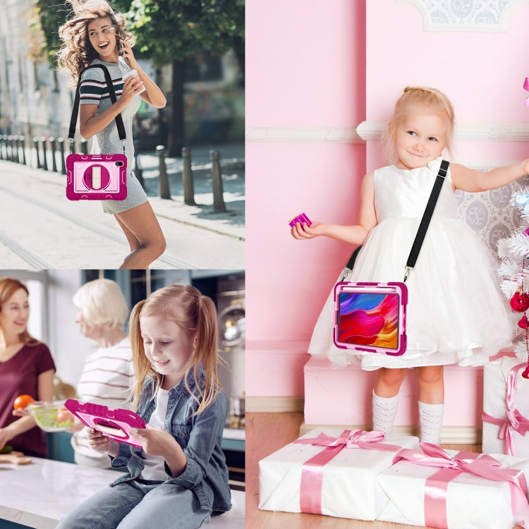 For iPad mini 2024 / mini 6 360 Degree Rotation Contrast Color Shockproof Silicone + PC Tablet Case with Holder & Hand Grip Strap & Shoulder Strap(Rose Red+Pink) - iPad mini 6 Cases by buy2fix | Online Shopping UK | buy2fix