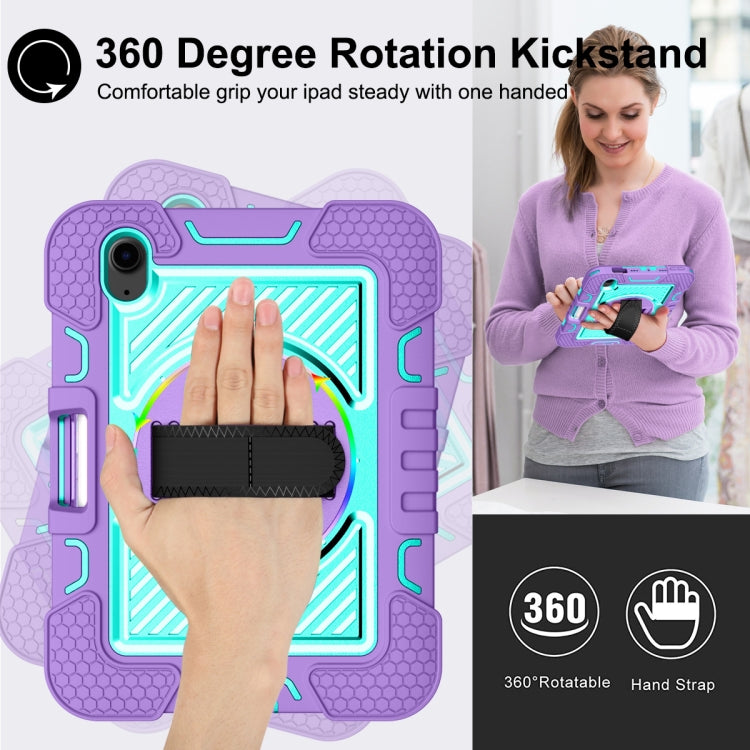 For iPad mini 2024 / mini 6 360 Degree Rotation Contrast Color Shockproof Silicone + PC Tablet Case with Holder & Hand Grip Strap & Shoulder Strap(Purple+Mint Green) - iPad mini 6 Cases by buy2fix | Online Shopping UK | buy2fix