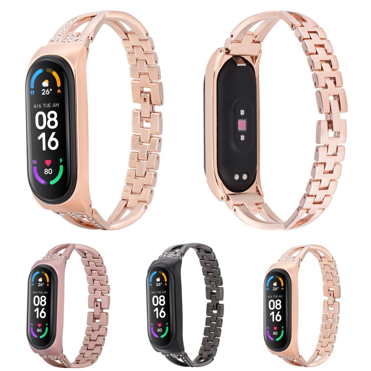For Xiaomi Mi Band 6 / 5 X-shaped Diamond Alloy Watch Band(Rose Gold) by buy2fix
