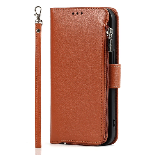 For iPhone 13 Pro Microfiber Zipper Horizontal Flip Leather Case with Holder & Card Slots & Wallet (Brown) - iPhone 13 Pro Cases by buy2fix | Online Shopping UK | buy2fix