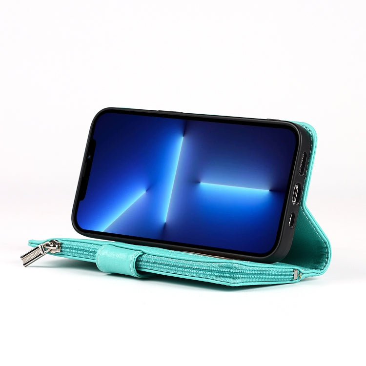 For iPhone 13 Pro Max Microfiber Zipper Horizontal Flip Leather Case with Holder & Card Slots & Wallet (Mint Green) - iPhone 13 Pro Max Cases by buy2fix | Online Shopping UK | buy2fix