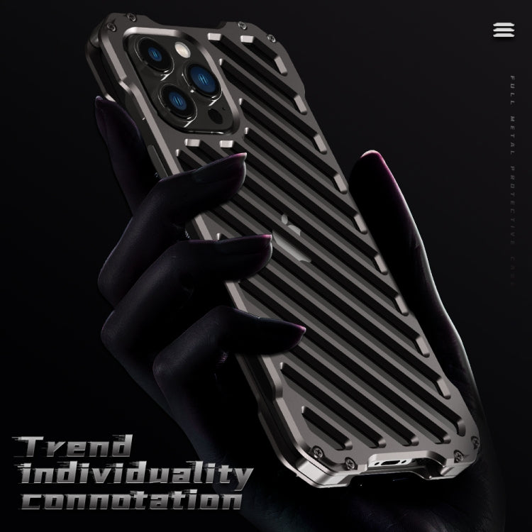 For iPhone 12 Pro R-JUST RJ-50 Hollow Breathable Armor Metal Shockproof Protective Case(Silver Grey) by R-JUST
