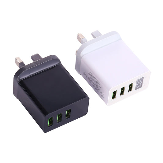 3 USB Ports LED Digital Display Travel Charger, UK Plug(White) - USB Charger by buy2fix | Online Shopping UK | buy2fix