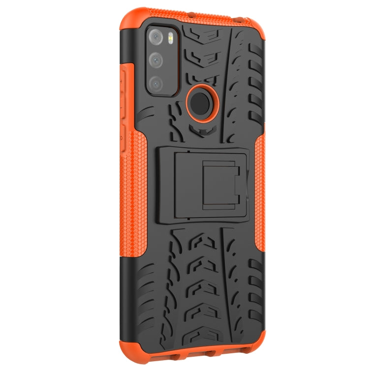 For Alcatel 3L (2021) Tire Texture Shockproof TPU+PC Protective Case with Holder(Orange) by buy2fix