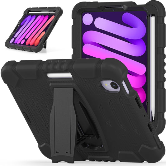 For iPad mini 6 / mini 2024 Tri-Layer Protection Screen Frame Heavy Duty PC Hybrid Silicone Case with Holder(Black+Black) - iPad mini 2024 Cases by buy2fix | Online Shopping UK | buy2fix
