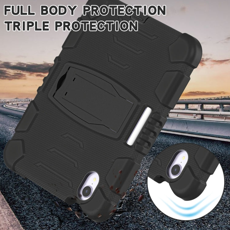 For iPad mini 6 / mini 2024 Tri-Layer Protection Screen Frame Heavy Duty PC Hybrid Silicone Case with Holder(Black+Black) - iPad mini 2024 Cases by buy2fix | Online Shopping UK | buy2fix