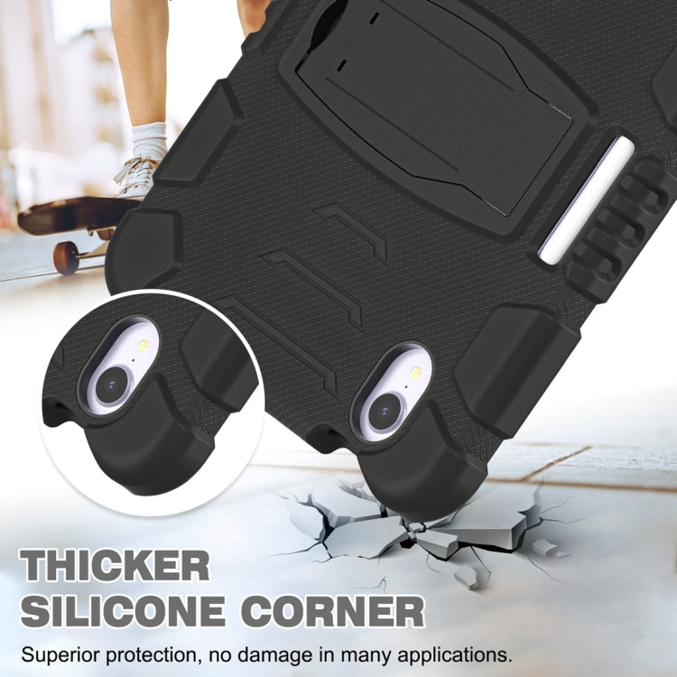 For iPad mini 6 / mini 2024 Tri-Layer Protection Screen Frame Heavy Duty PC Hybrid Silicone Case with Holder(Black+Black) - iPad mini 2024 Cases by buy2fix | Online Shopping UK | buy2fix