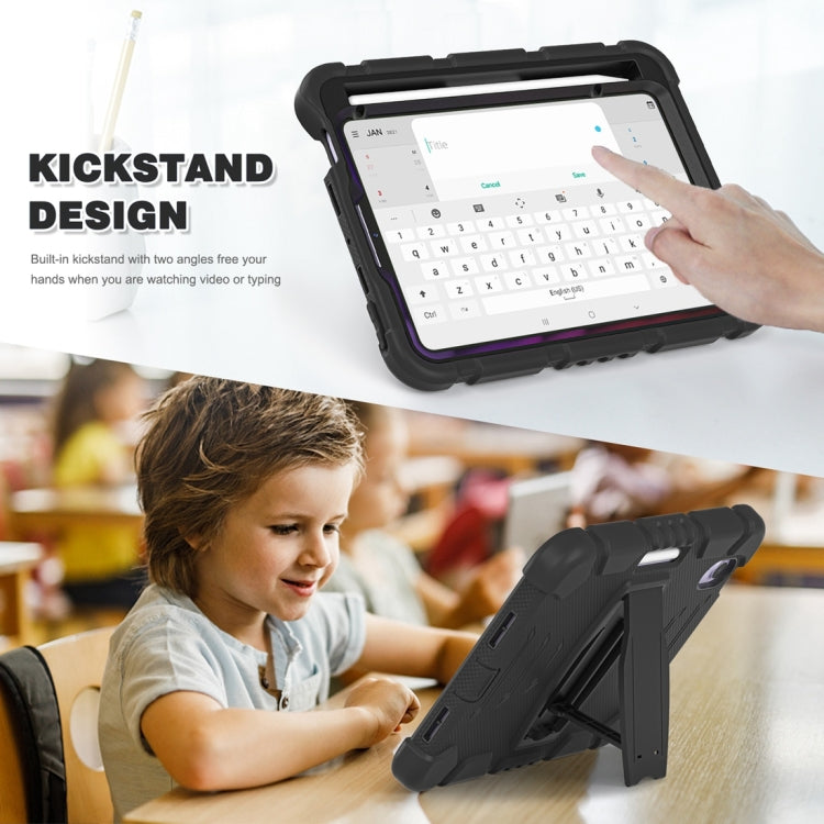 For iPad mini 6 / mini 2024 Tri-Layer Protection Screen Frame Heavy Duty PC Hybrid Silicone Case with Holder(Black+Black) - iPad mini 2024 Cases by buy2fix | Online Shopping UK | buy2fix