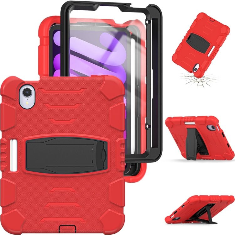 For iPad mini 6 / mini 2024 Tri-Layer Protection Screen Frame Heavy Duty PC Hybrid Silicone Case with Holder(Red+Black) - iPad mini 2024 Cases by buy2fix | Online Shopping UK | buy2fix
