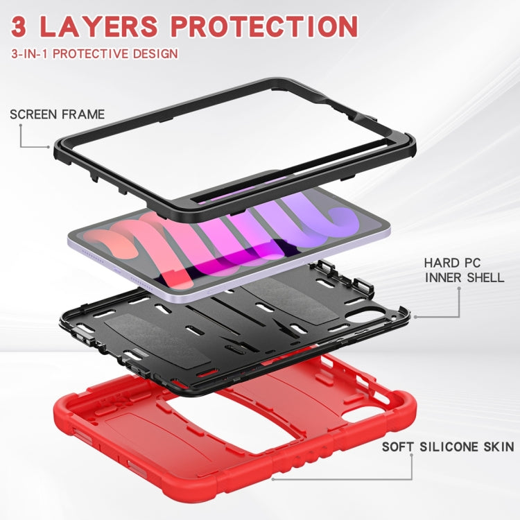 For iPad mini 6 / mini 2024 Tri-Layer Protection Screen Frame Heavy Duty PC Hybrid Silicone Case with Holder(Red+Black) - iPad mini 2024 Cases by buy2fix | Online Shopping UK | buy2fix
