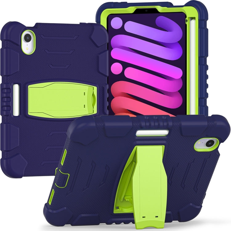 For iPad mini 6 / mini 2024 Tri-Layer Protection Screen Frame Heavy Duty PC Hybrid Silicone Case with Holder(NavyBlue+Lime) - iPad mini 2024 Cases by buy2fix | Online Shopping UK | buy2fix