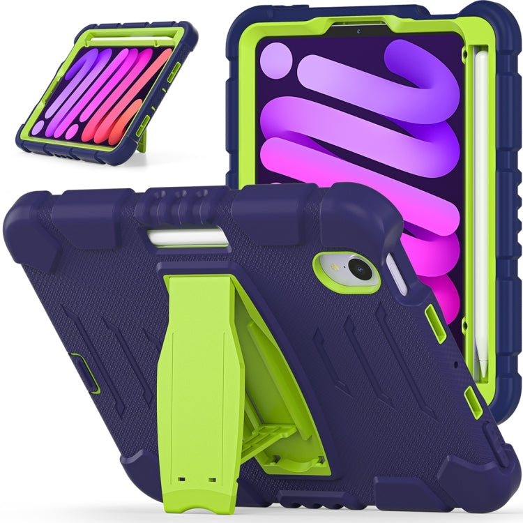 For iPad mini 6 / mini 2024 Tri-Layer Protection Screen Frame Heavy Duty PC Hybrid Silicone Case with Holder(NavyBlue+Lime) - iPad mini 2024 Cases by buy2fix | Online Shopping UK | buy2fix
