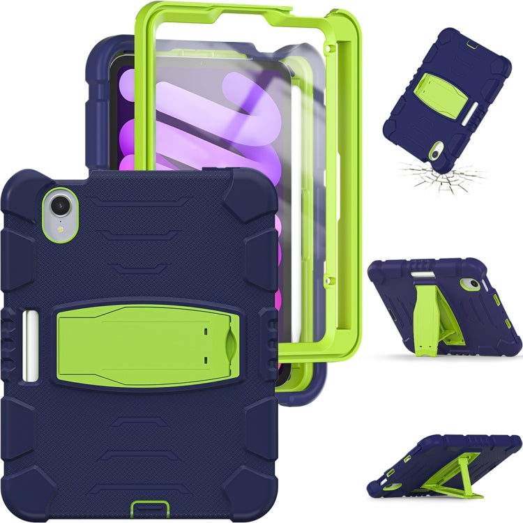 For iPad mini 6 / mini 2024 Tri-Layer Protection Screen Frame Heavy Duty PC Hybrid Silicone Case with Holder(NavyBlue+Lime) - iPad mini 2024 Cases by buy2fix | Online Shopping UK | buy2fix